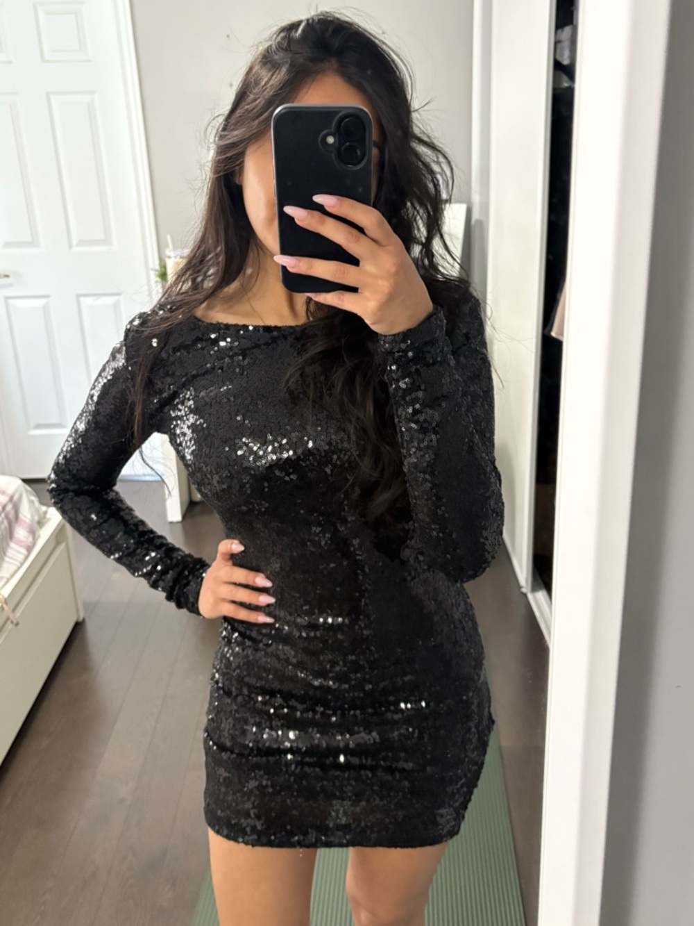 ✩ 2/$25 ✩ Black Sequin Long Sleeve Bodycon Dress, Size 2